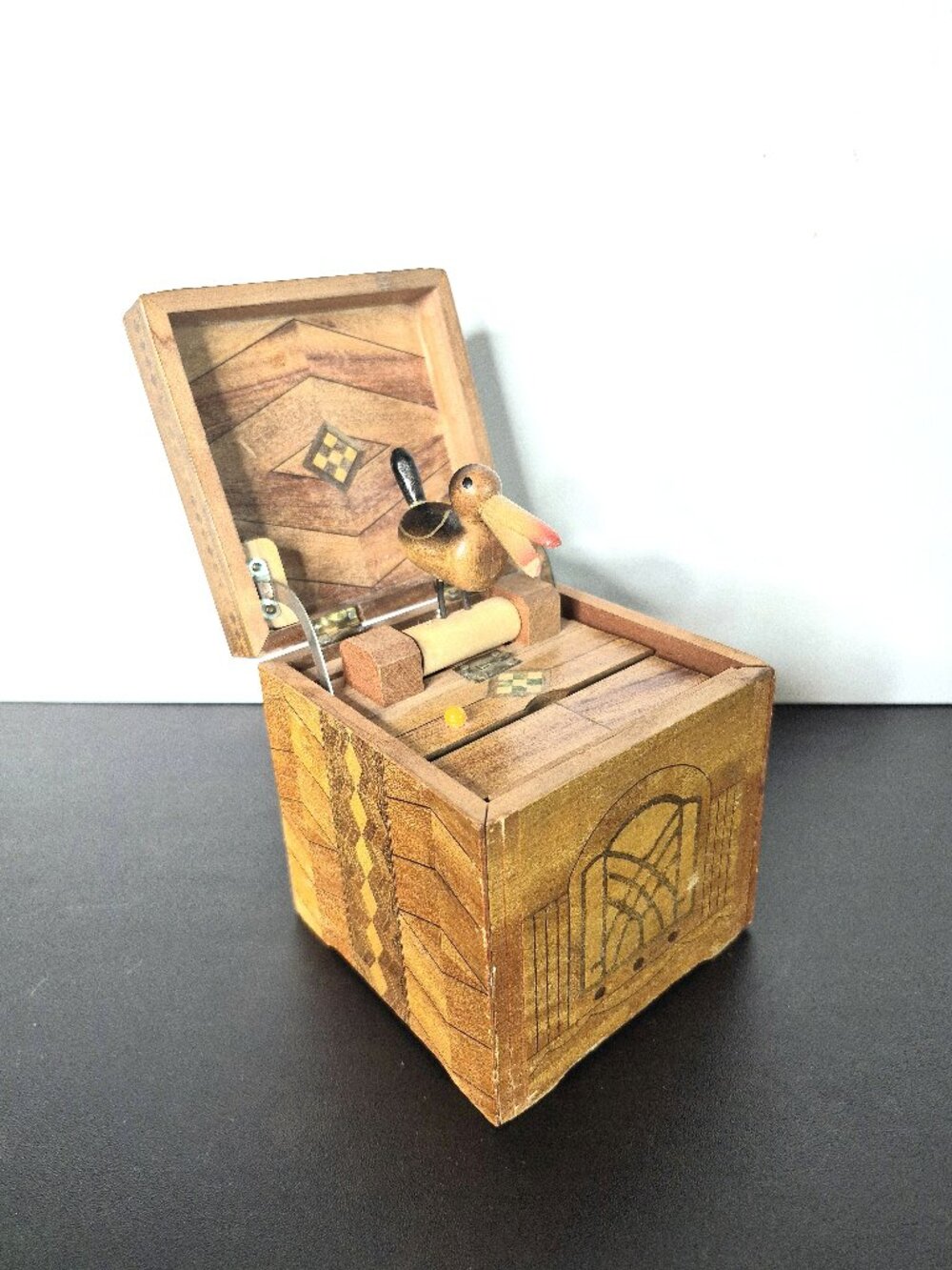 Vintage Hand Made Wood Duck Bird Cigarette Dispenser, Art Deco, Working!